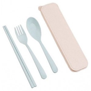 Κασετίνα σετ με Chopsticks κουτάλι και πιρούνι πλαστικά οικολογικά 5 τεμαχίων