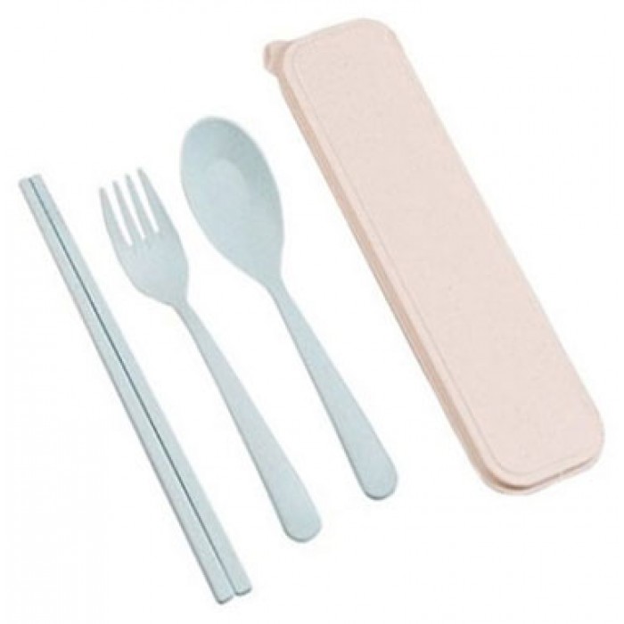 Κασετίνα σετ με Chopsticks κουτάλι και πιρούνι πλαστικά οικολογικά 5 τεμαχίων