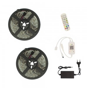 Αδιάβροχη Ταινία LED Τροφοδοσίας 12V RGB Μήκους 2x5m Τύπου SMD5050 με Τηλεχειριστήριο 101451