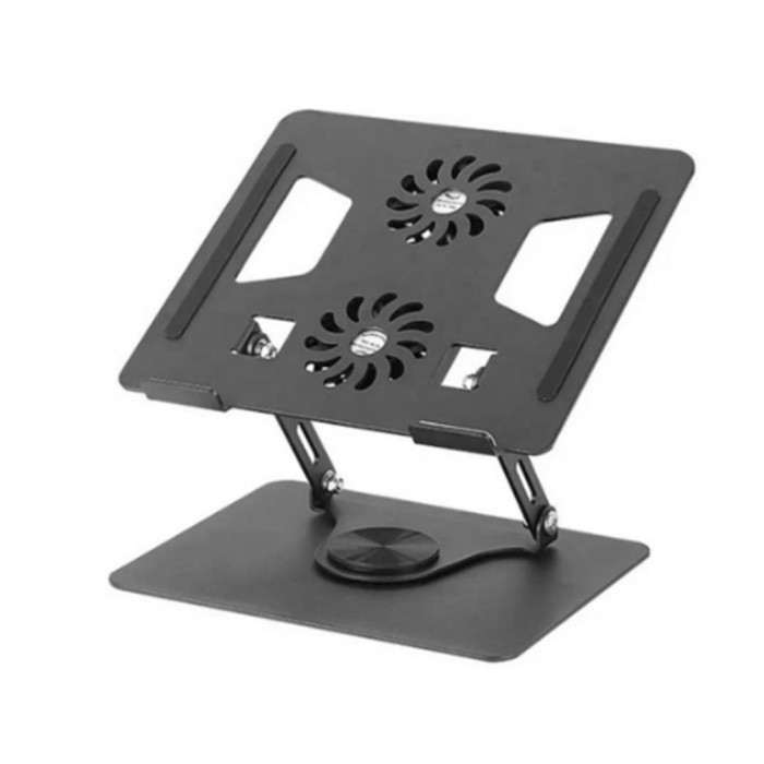 Cooling Pad για Laptop 25x22cm Περιστροφής 360 Μοιρών με 2 Ανεμιστήρες και Διακόπτη ON/OFF HT-ZJ177 Μαύρο