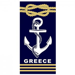 Πετσέτα θαλάσσης υφασμάτινη microfiber τυπωμένη Greece Anchor 70x140εκ.