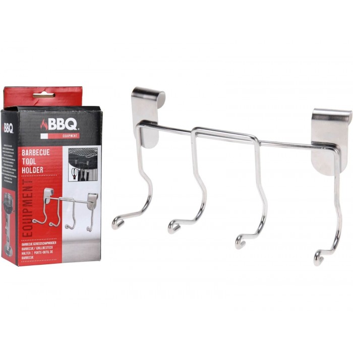 Βάση στήριξης εργαλείων BBQ (YL7215020) Mε 4 γάντζους, μεταλλική επιχρωμιωμένη, 10.5 x 6.5 x 21 cm