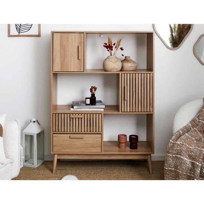 Βιβλιοθήκη Klaus Home Deco Factory με 3 ράφια και διαστάσεις 100x35x140cm - Απόχρωση Ξύλου