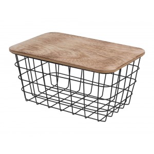 Μεταλλικό καλάθι H&S Collection με καπάκι και διαστάσεις 31x22x16cm - Kαφέ/Μαύρο