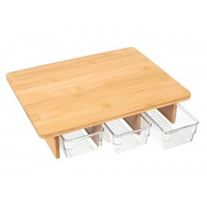 Ξύλινη επιφάνεια κοπής Cook Concept με 3 συρτάρια συλλογής, από Ξύλο Bamboo, 30 x 25 x 7 cm