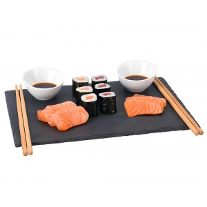 Σετ Σερβίτσιου για σούσι Excellent Houseware (210000100) 2 πορσελάνινα μπολ 7 X 3 cm, 2 chopsticks μπαμπού μήκους 24 cm και πέτρινη βάση 30 x 20 cm