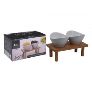 Σετ Σερβιρίσματος Excellent Houseware (795880380) Πορσελάνη και bamboo, 3 τεμάχια